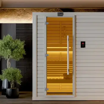 Standard Finnish sauna room by SAWO with natural wood design